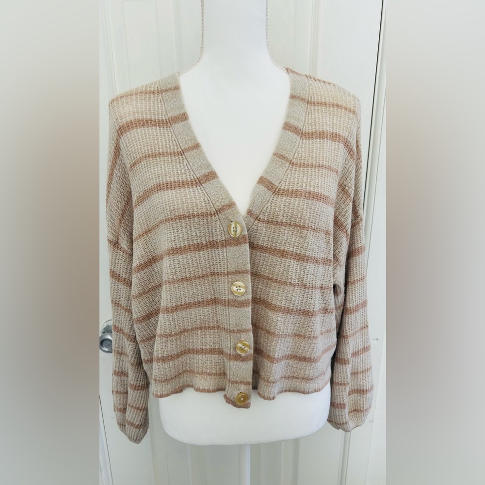 American Eagle Outfitters Cream and Tan Striped Cardigan